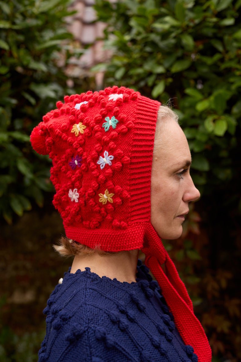 LAURA Tie - Down Bonnet in Red - MICHAELA BUERGER