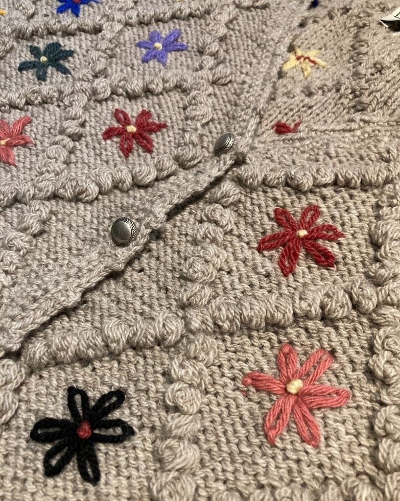 ERNA Handmade Oatmeal Bobble - Knit Wool Vest with Multicolor Embroidery - MICHAELA BUERGER