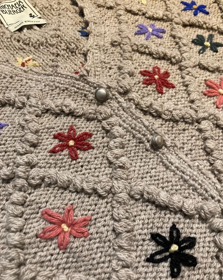 ERNA Handmade Oatmeal Bobble - Knit Wool Vest with Multicolor Embroidery - MICHAELA BUERGER