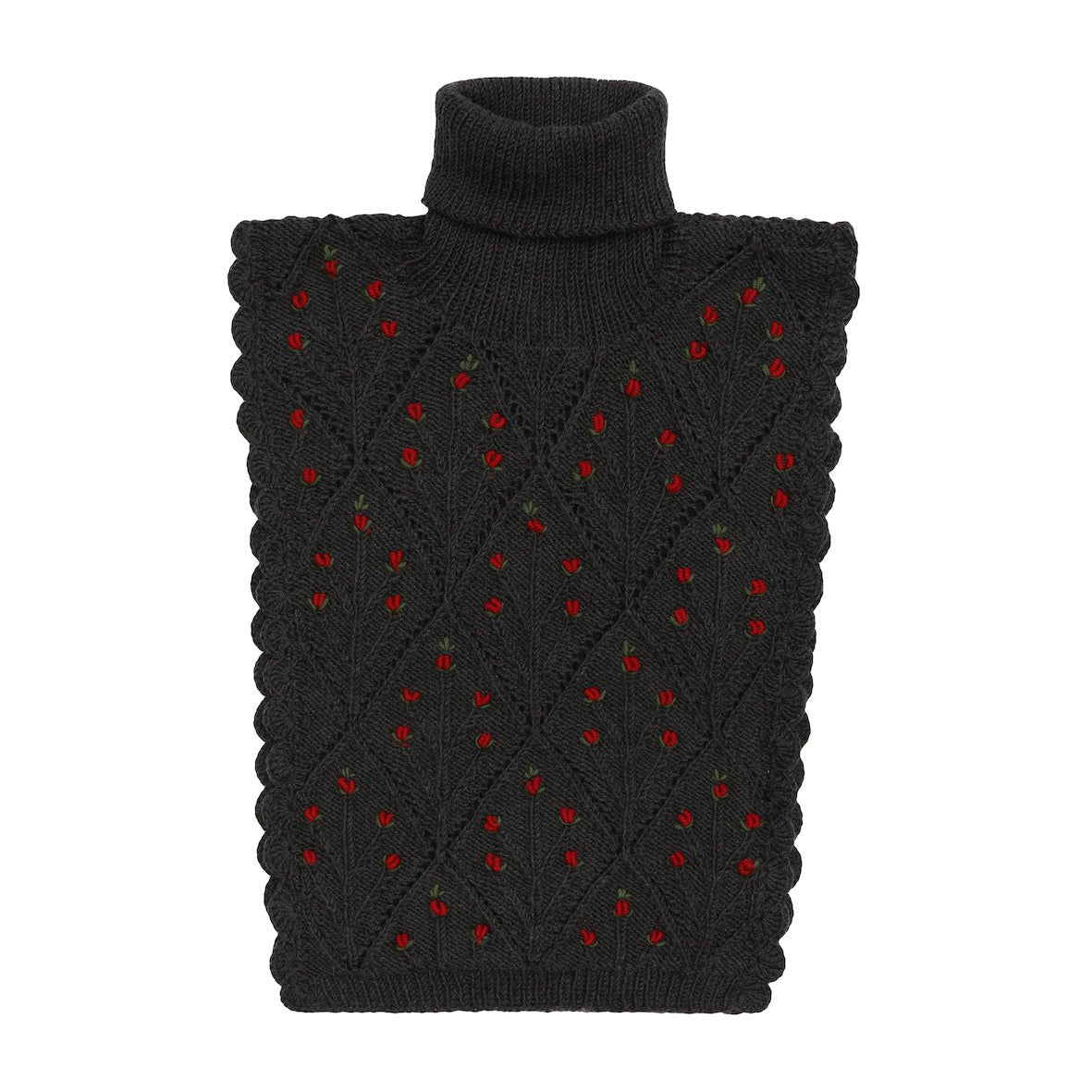 LISA Collar Merino with Hand - Embroidered Red Flowers - MICHAELA BUERGER