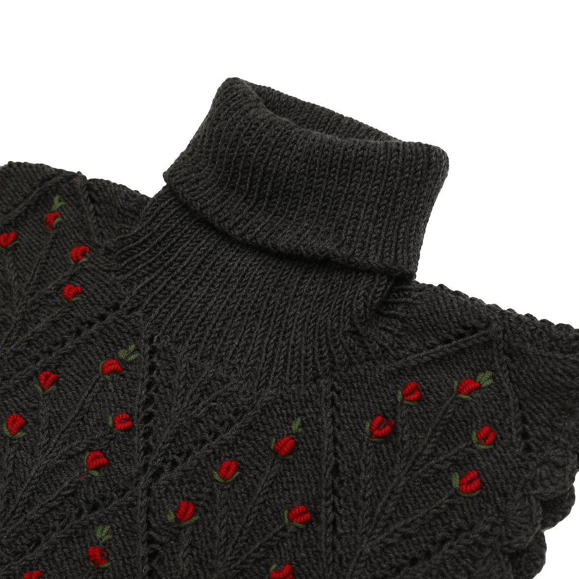 LISA Collar Merino with Hand - Embroidered Red Flowers - MICHAELA BUERGER