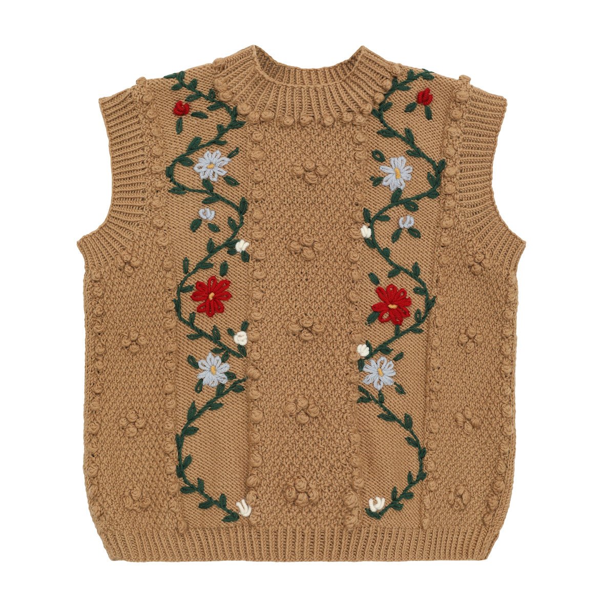 MICHAELA BUERGER ニットベストS Pippa Vest Camel | Handknitted Merino Wool Vest with Floral