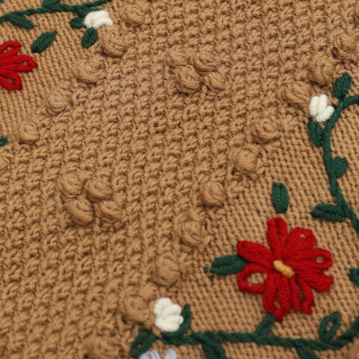 Pippa Vest Camel | Handknitted Merino Wool Vest with Floral