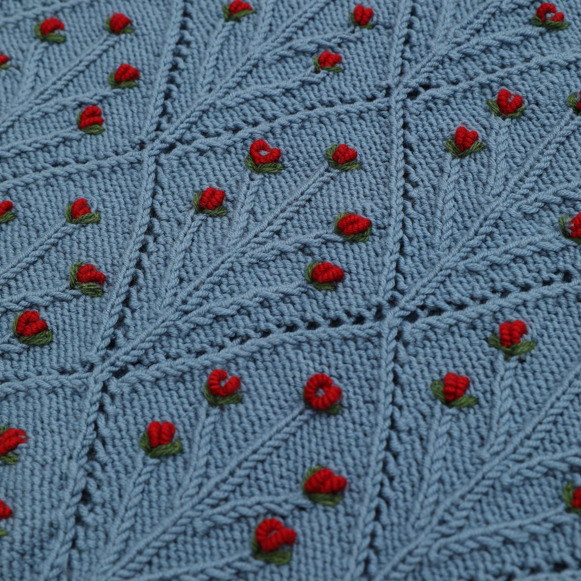 ROSIE Vest – Hand - Knitted Merino Wool with Rose Embroidery in Ice Blue - MICHAELA BUERGER