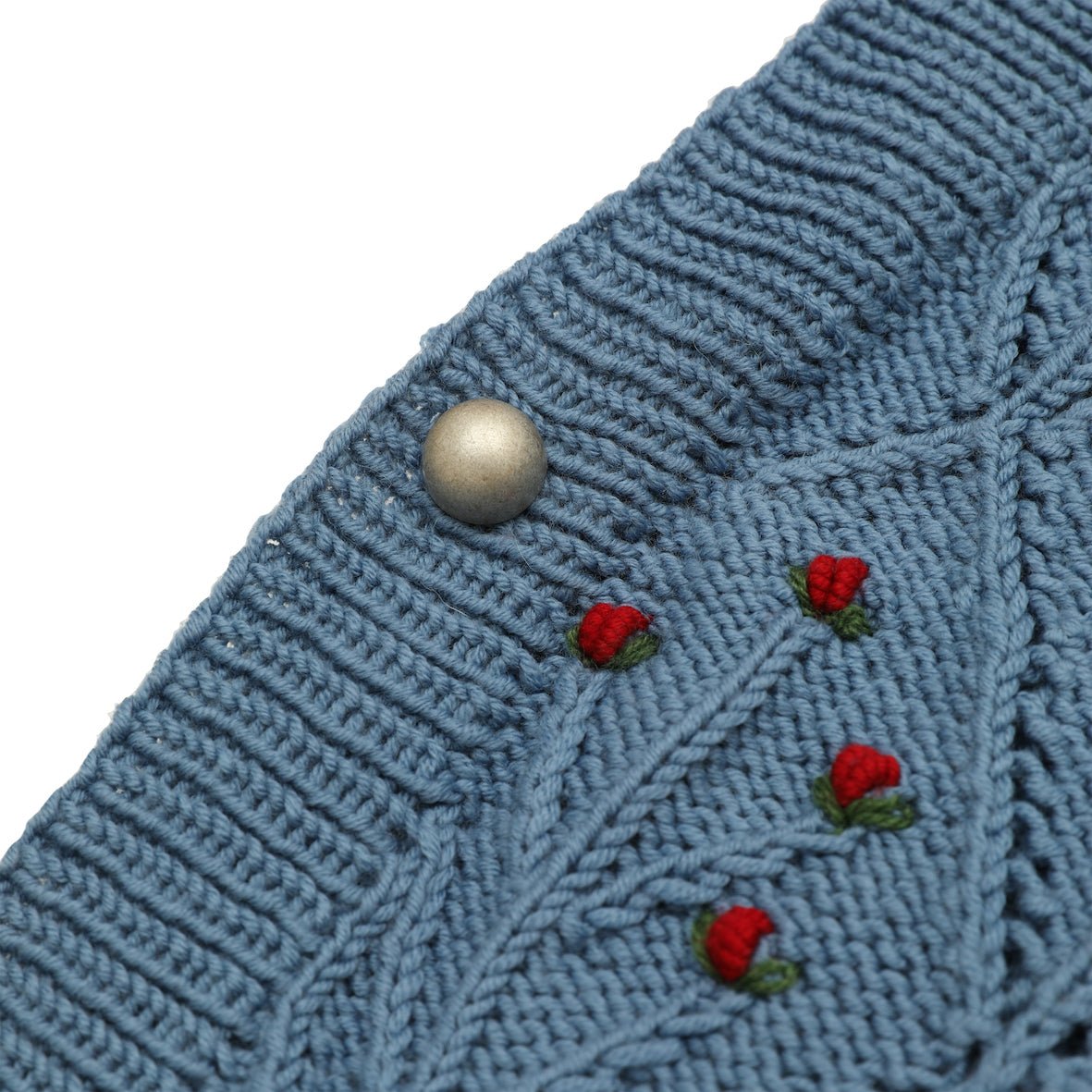 ROSIE Vest – Hand - Knitted Merino Wool with Rose Embroidery in Ice Blue - MICHAELA BUERGER