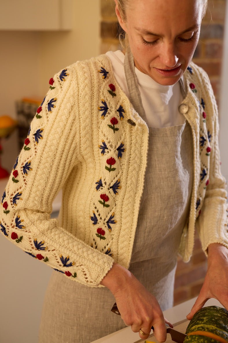 JOHANNA Spencer Cardigan – Hand - Knitted Embroidered Wool - MICHAELA BUERGER