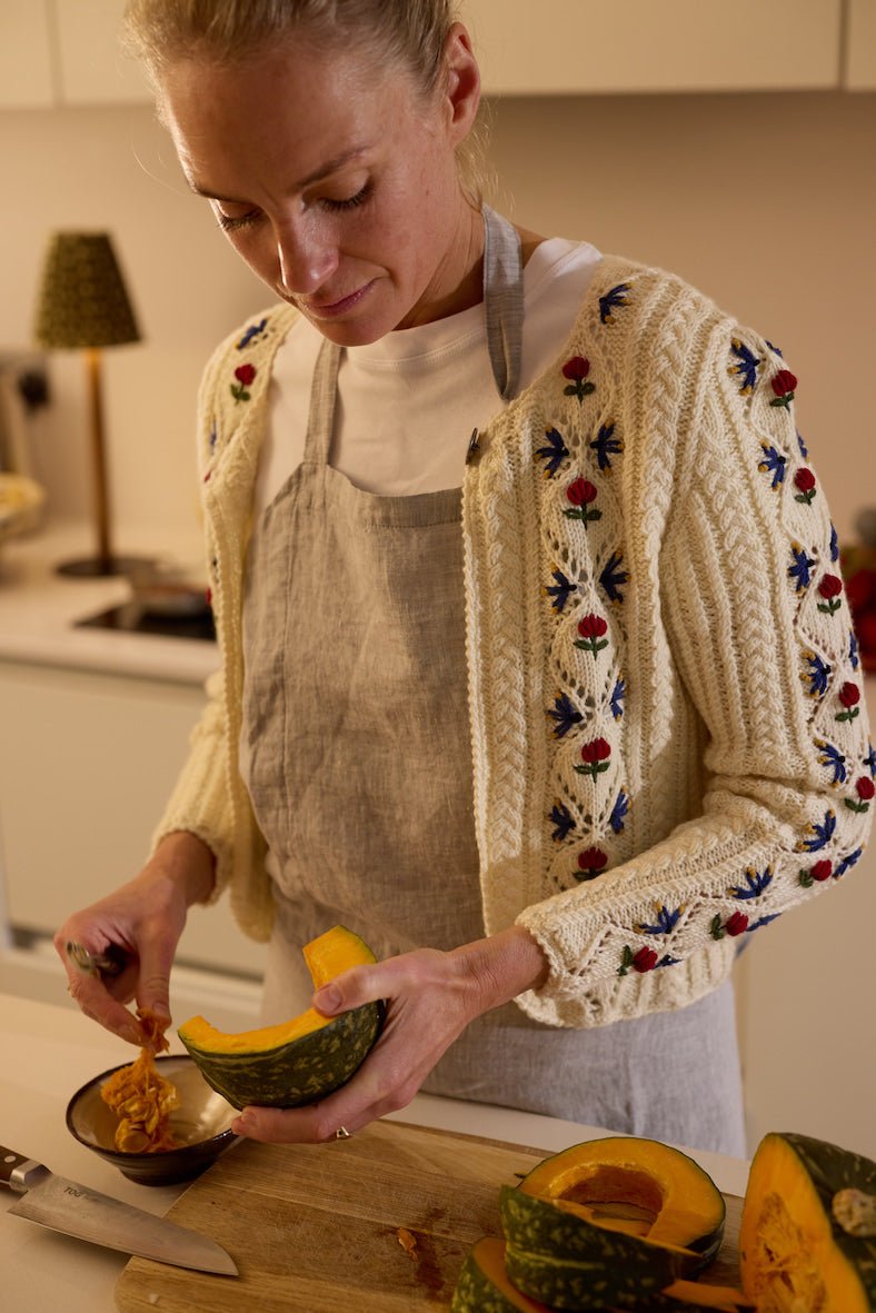 JOHANNA Spencer Cardigan – Hand - Knitted Embroidered Wool - MICHAELA BUERGER