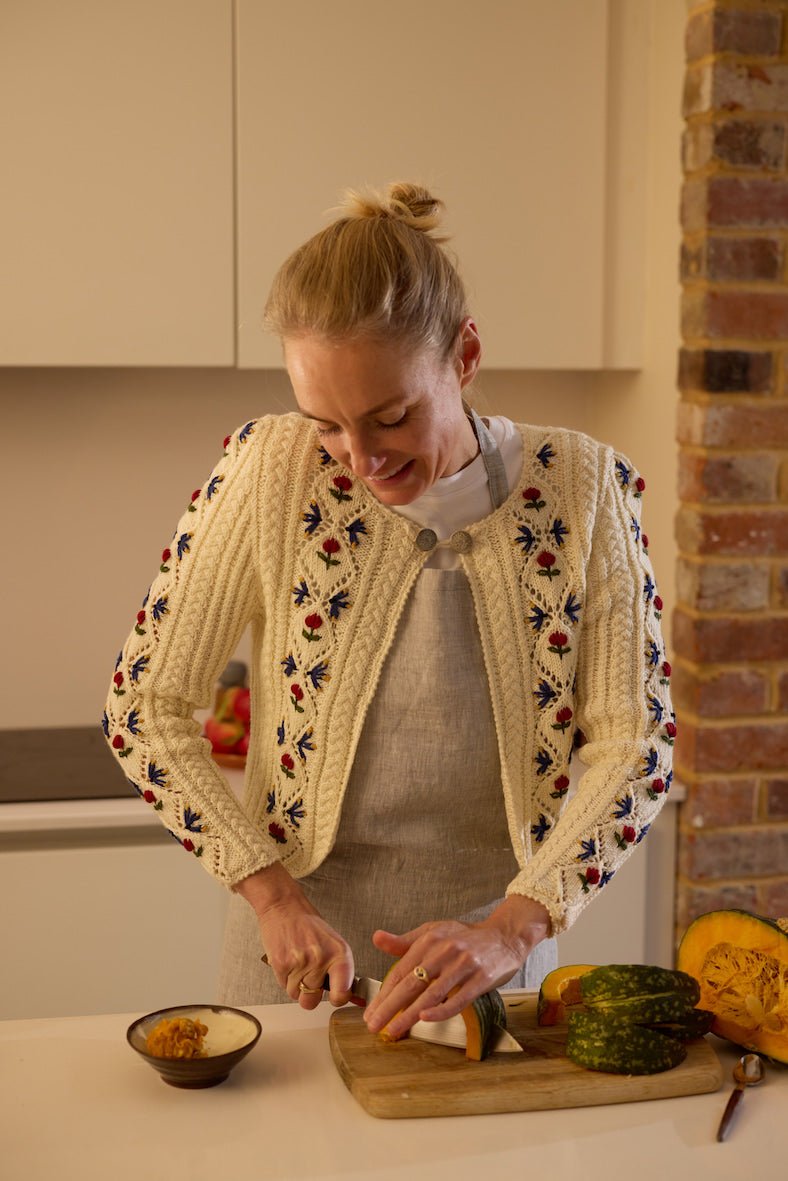 JOHANNA Spencer Cardigan – Hand - Knitted Embroidered Wool - MICHAELA BUERGER