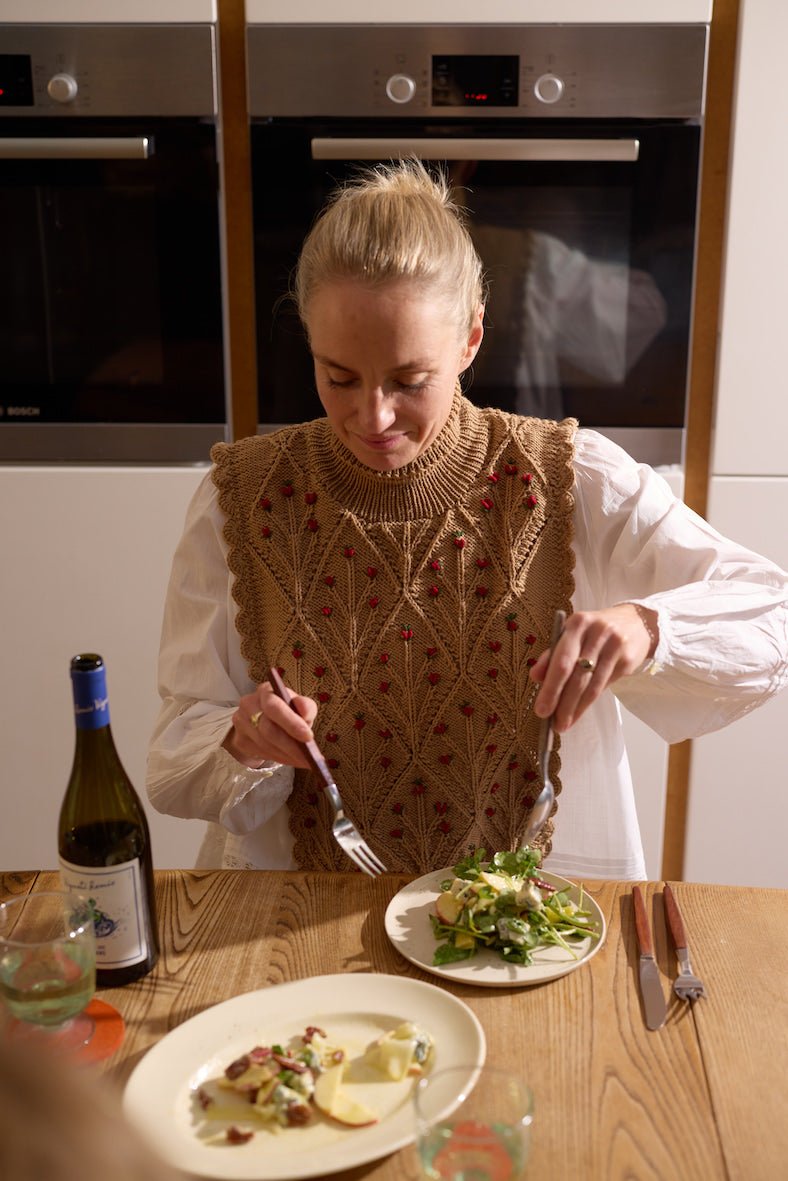 LISA Collar Merino with Hand - Embroidered Red Flowers - MICHAELA BUERGER