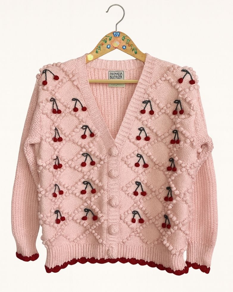 NELLIE Hand - Knitted Merino Wool Cardigan in Light Pink - MICHAELA BUERGER