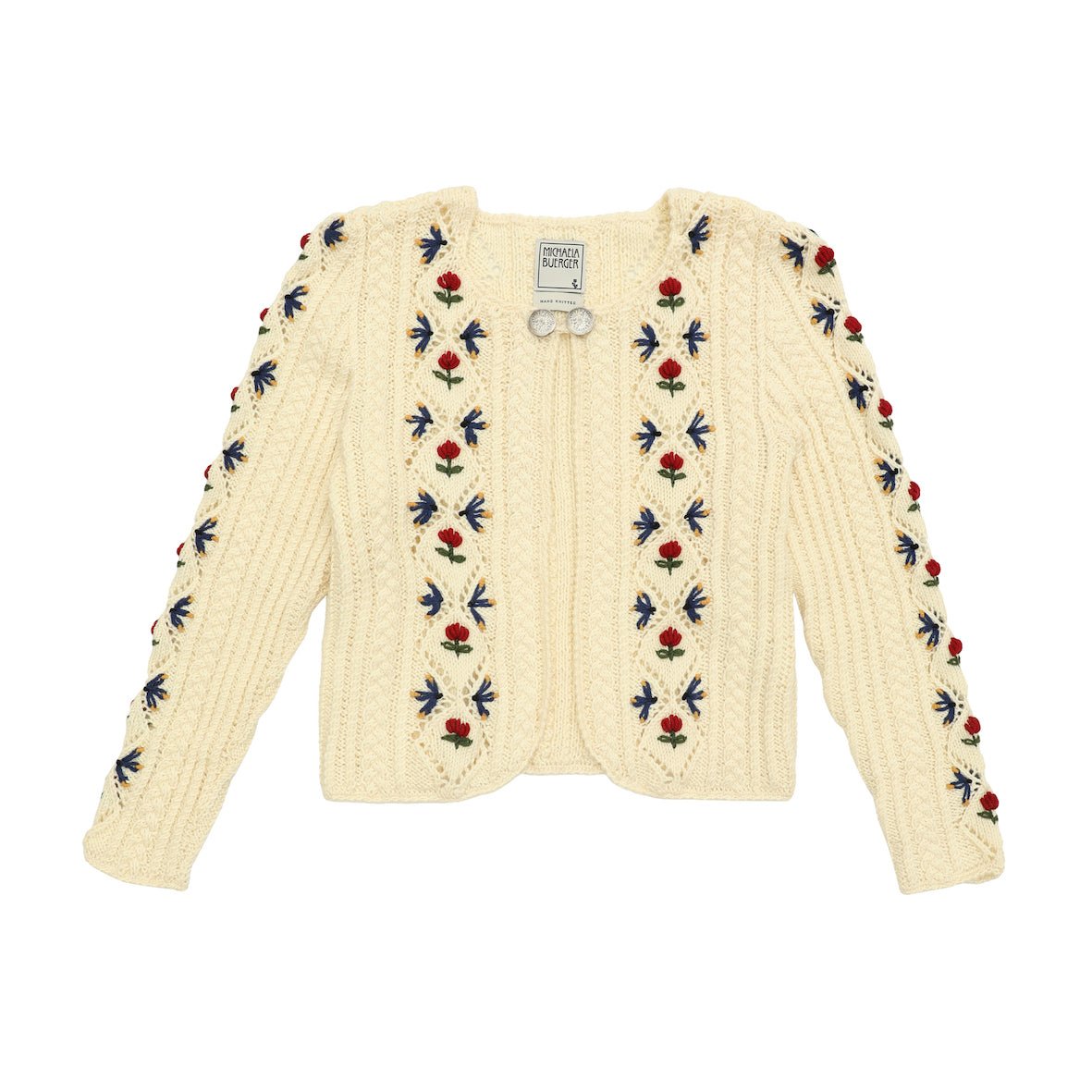 JOHANNA Spencer Cardigan – Hand - Knitted Embroidered Wool - MICHAELA BUERGER