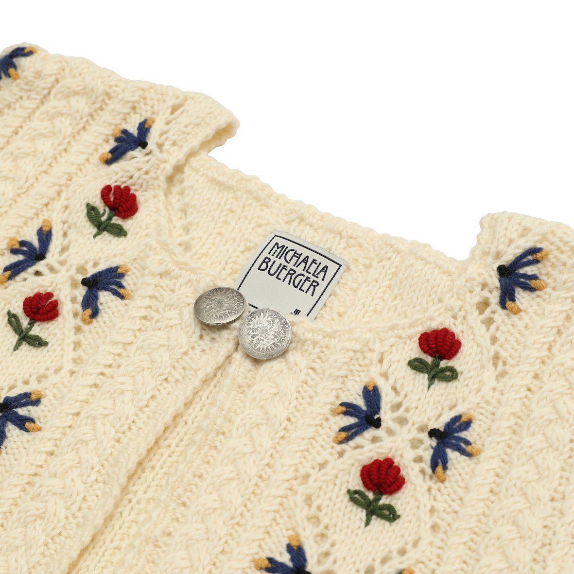 JOHANNA Spencer Cardigan – Hand - Knitted Embroidered Wool - MICHAELA BUERGER