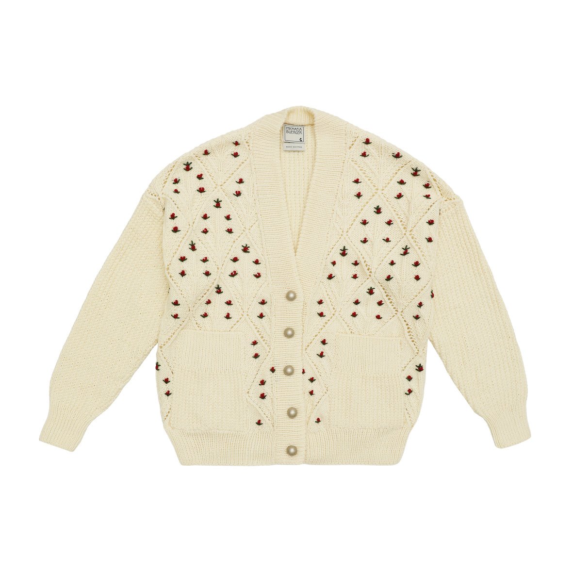 ANNAMIRL V - Neck Cardigan – Hand - Knitted Merino Wool in Cream White - MICHAELA BUERGER