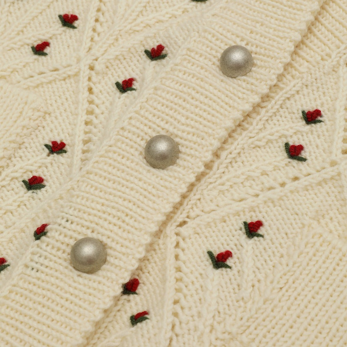 ANNAMIRL V - Neck Cardigan – Hand - Knitted Merino Wool in Cream White - MICHAELA BUERGER