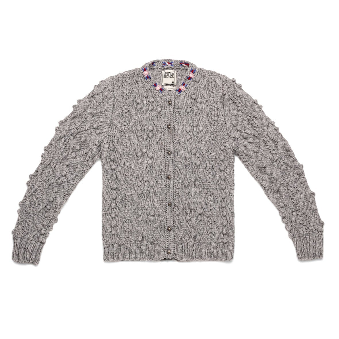 textured merino wool cardigan with bobble knit