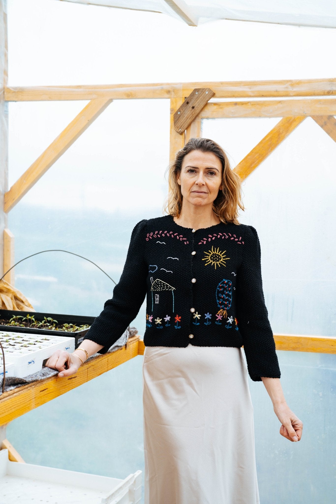 Alpine Heart Cardigan in Black – Handknitted Organic Cotton - MICHAELA BUERGER