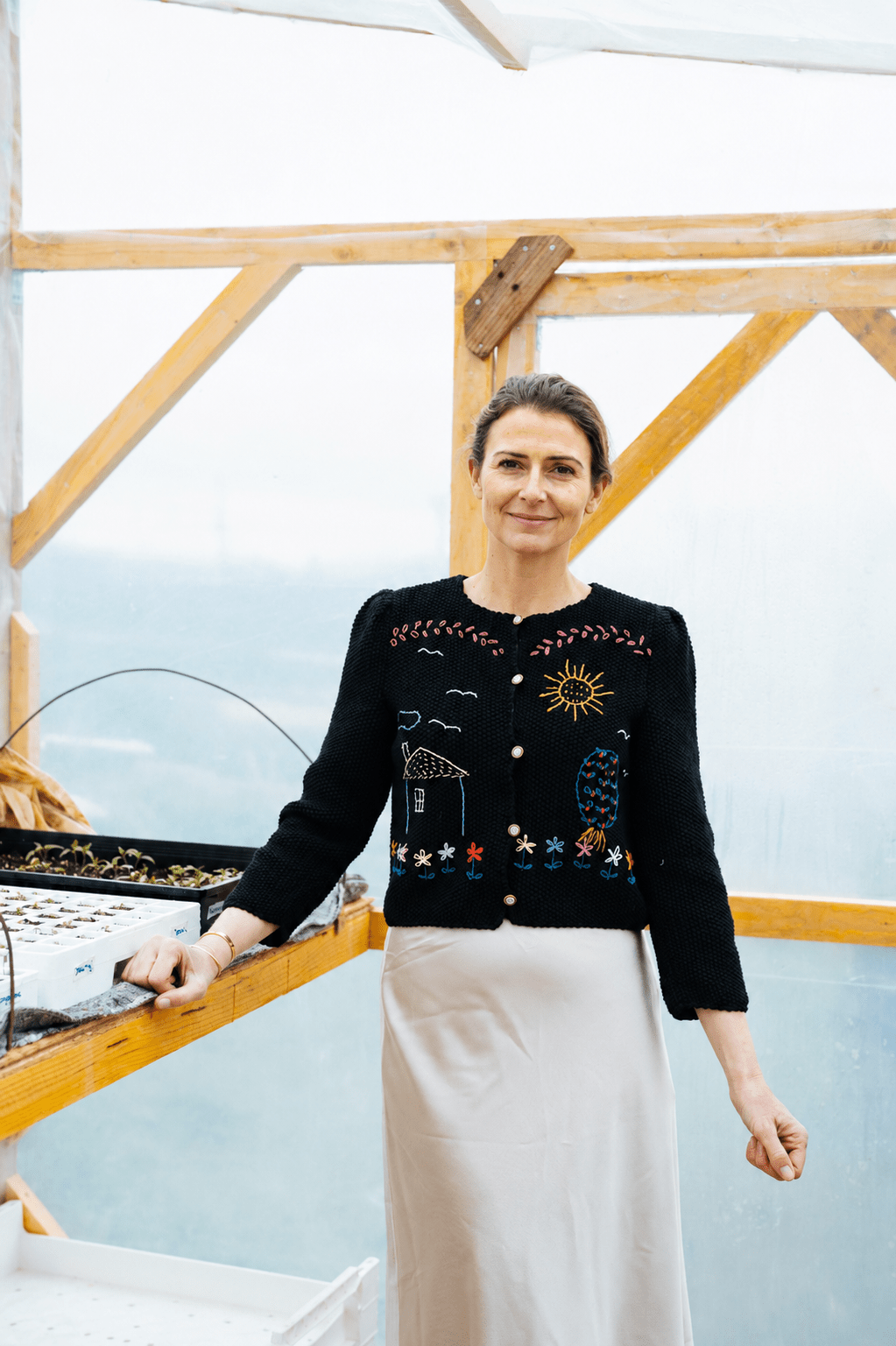 Alpine Heart Cardigan in Black – Handknitted Organic Cotton - MICHAELA BUERGER