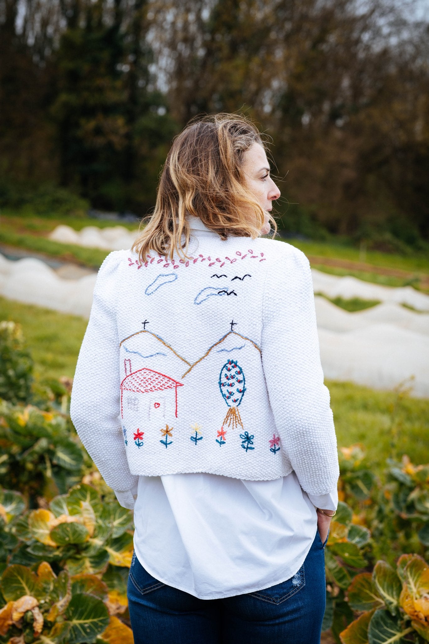 Alpine Heart Cardigan – White Organic Cotton Handknit - MICHAELA BUERGER