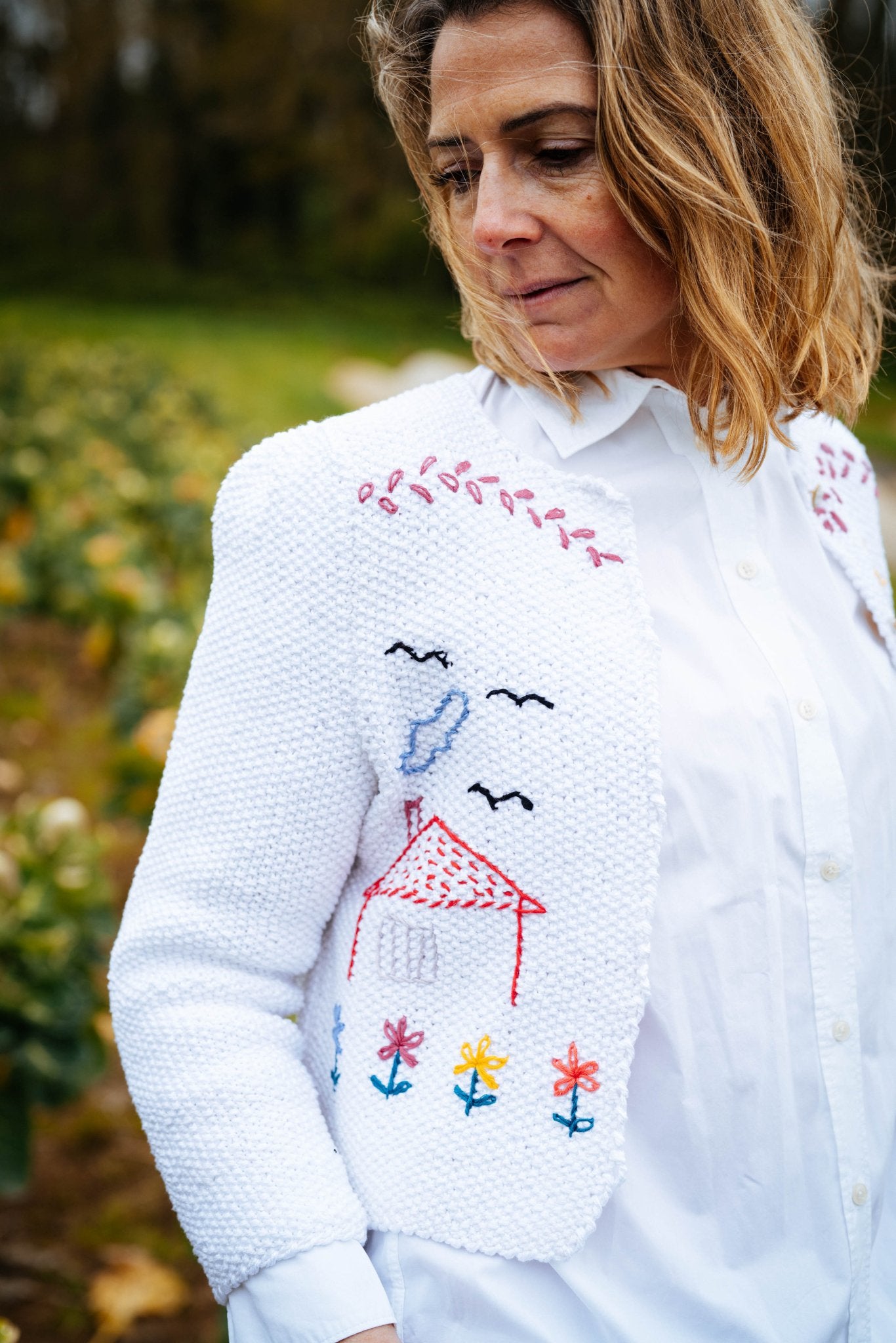Alpine Heart Cardigan – White Organic Cotton Handknit - MICHAELA BUERGER