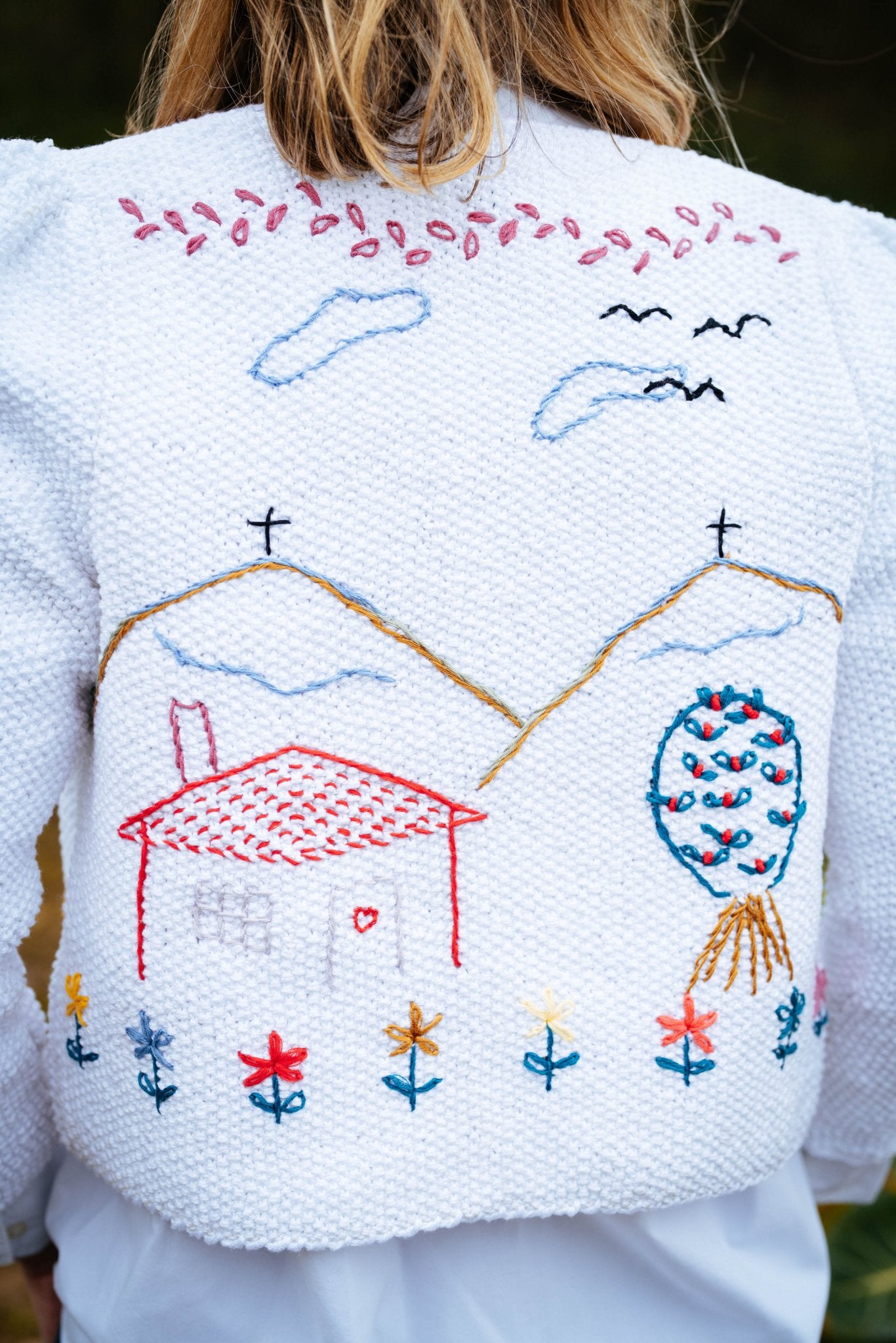 Alpine Heart Cardigan – White Organic Cotton Handknit - MICHAELA BUERGER