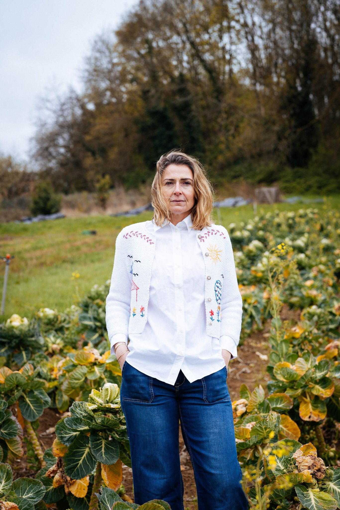 Alpine Heart Cardigan – White Organic Cotton Handknit - MICHAELA BUERGER