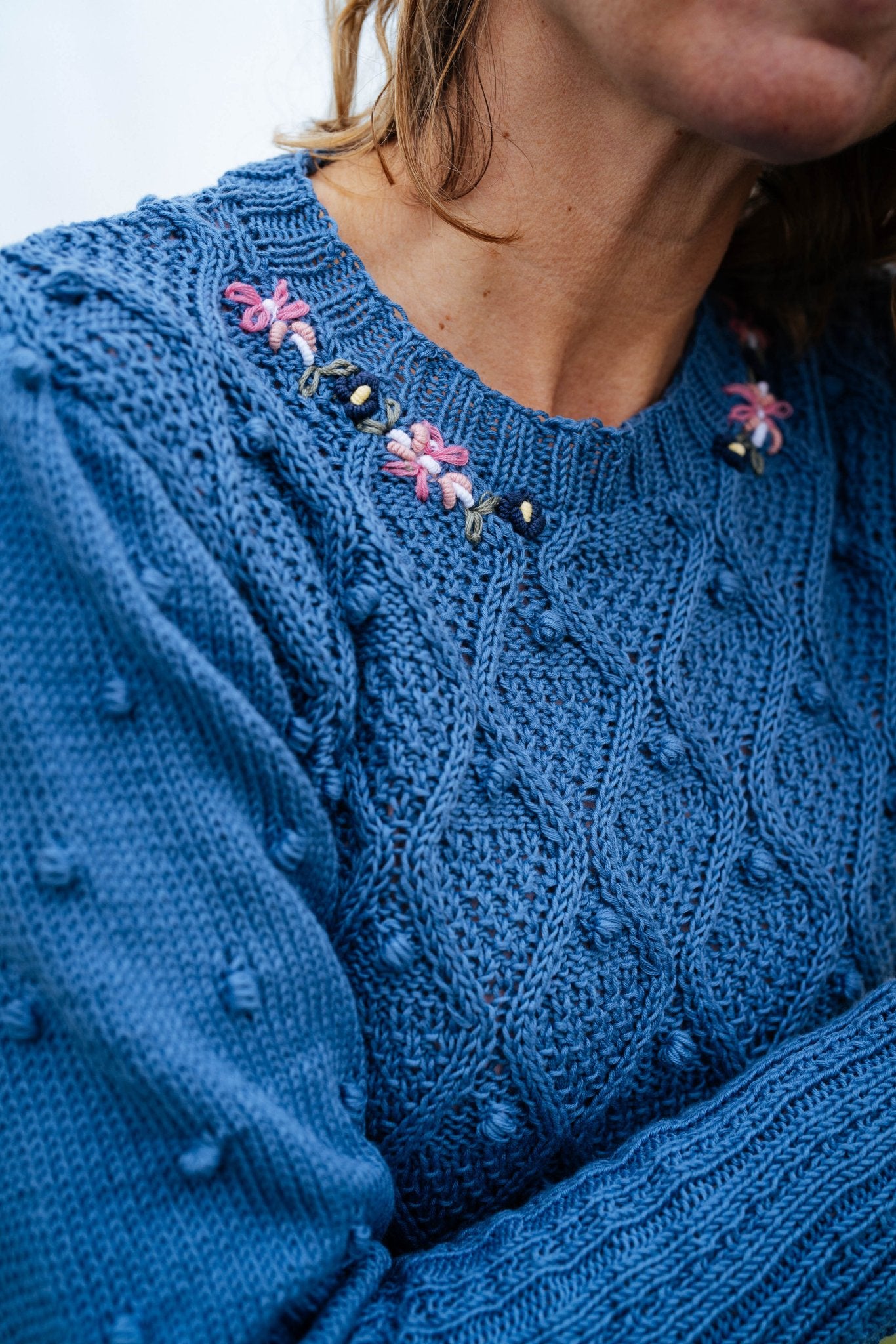 Burschi Jumper – Alpine Blue Organic Cotton Handknit - MICHAELA BUERGER