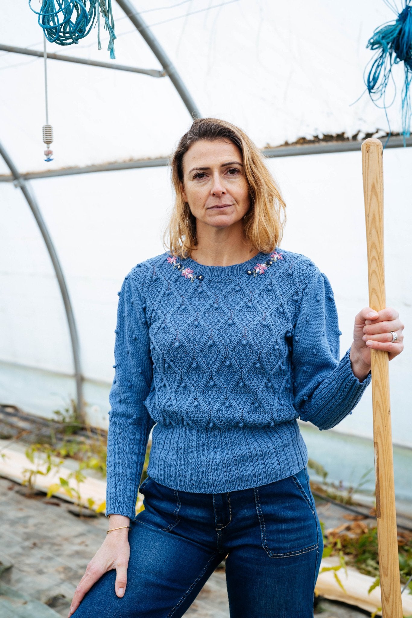 Burschi Jumper – Alpine Blue Organic Cotton Handknit - MICHAELA BUERGER