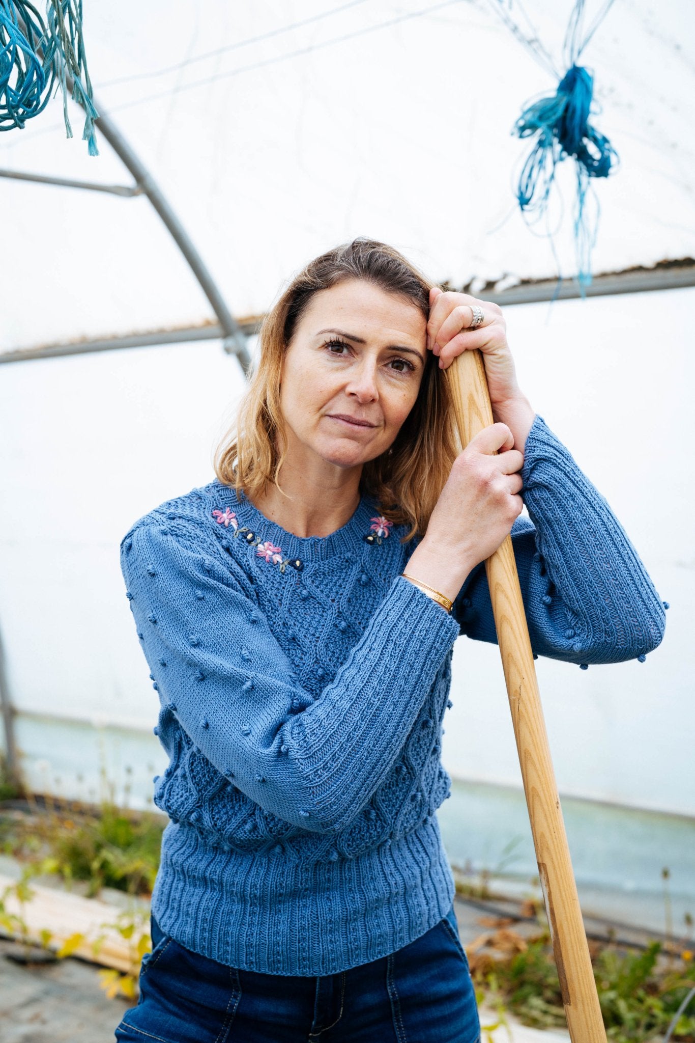 Burschi Jumper – Alpine Blue Organic Cotton Handknit - MICHAELA BUERGER