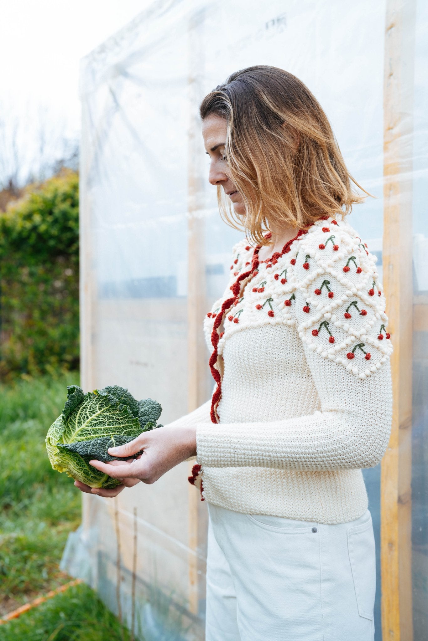 Ernestine Cardigan Cream Mercerized Cotton | Handknitted