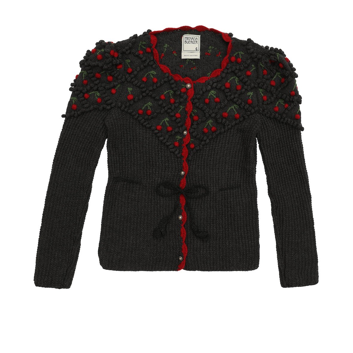 alpine inspired embroidered knit cardigan charcoal