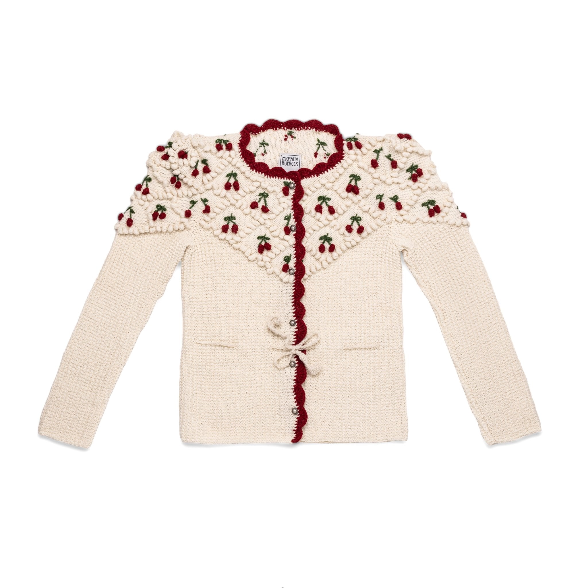 cream white embroidered cardigan with cherry motif