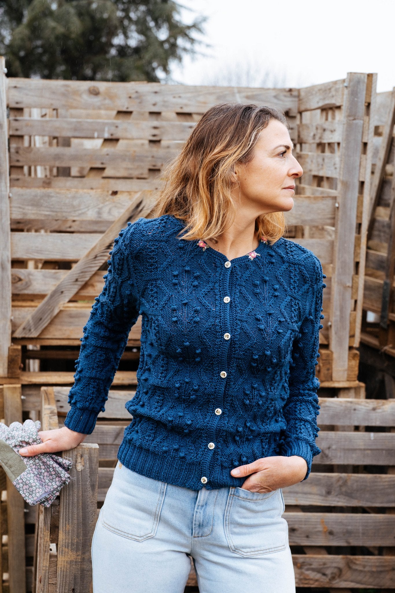 Finny Cardigan Alpine Sky Blue Cotton | Hand - Knitted Alpine Knit - MICHAELA BUERGER