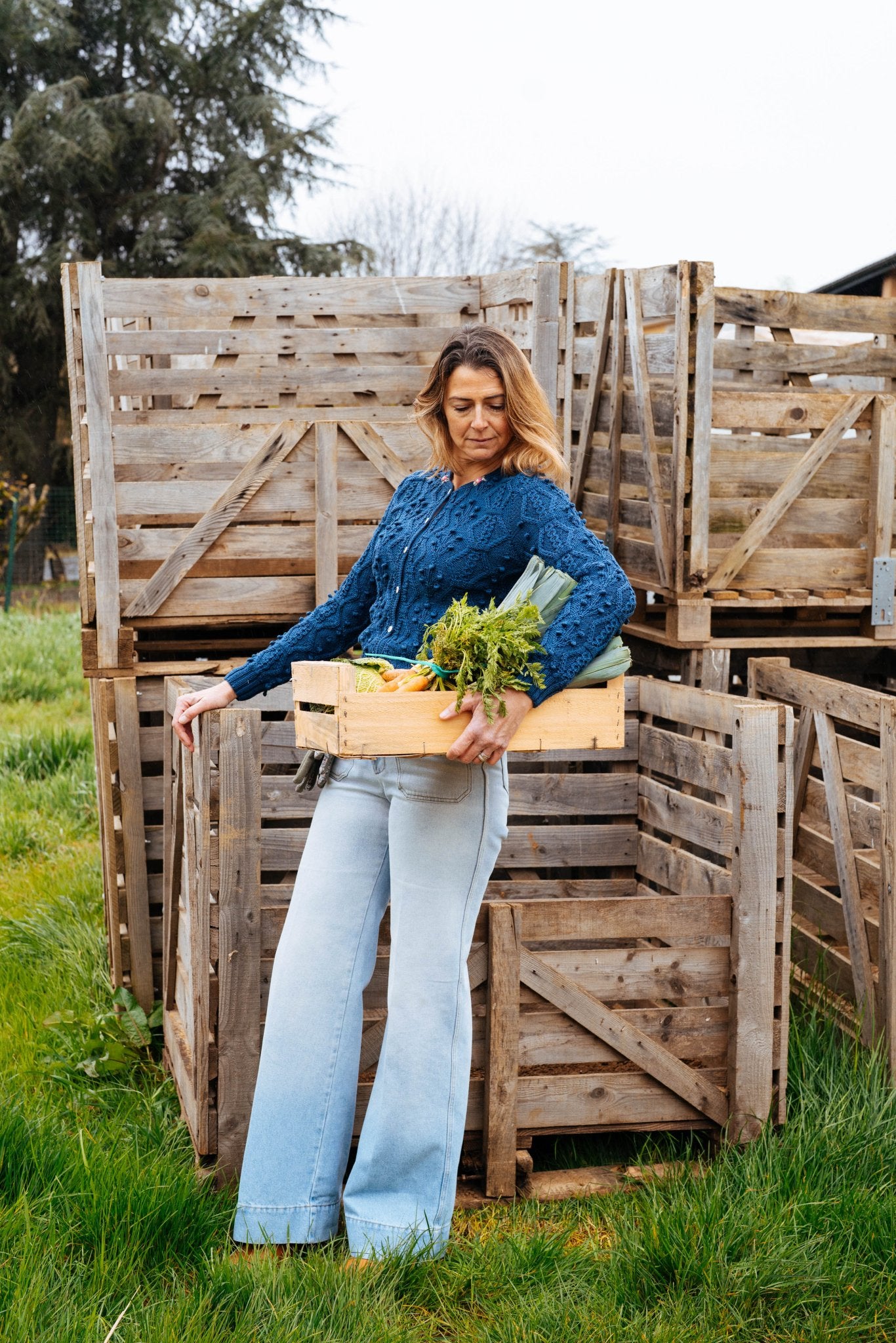 Finny Cardigan Alpine Sky Blue Cotton | Hand - Knitted Alpine Knit - MICHAELA BUERGER