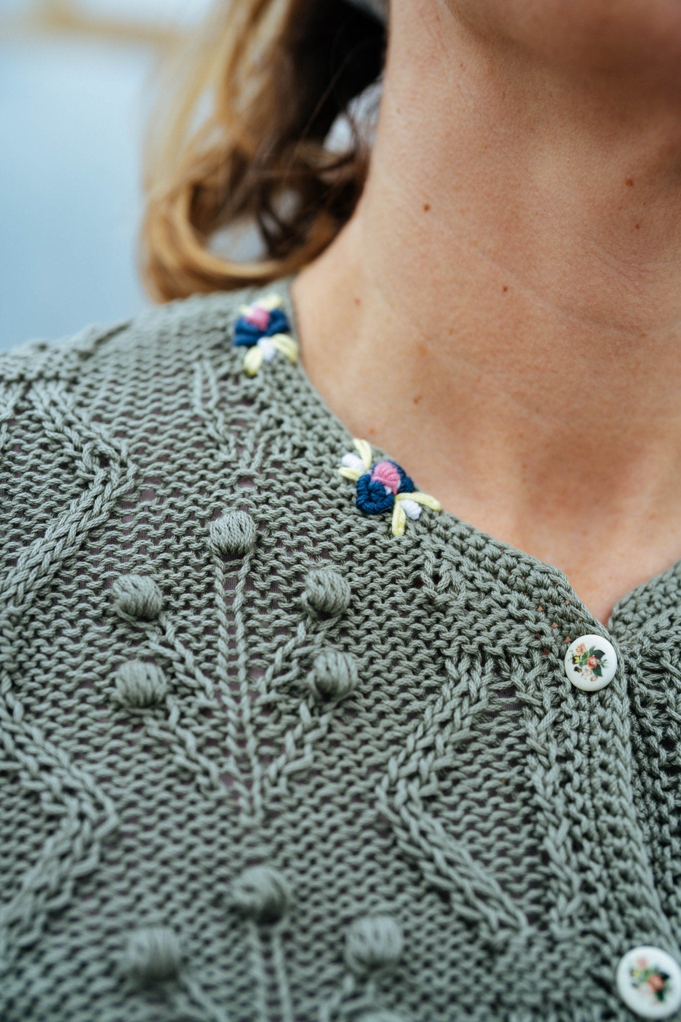 Finny Cardigan Sage Green Organic Cotton | Hand - Knitted Alpine Knit - MICHAELA BUERGER