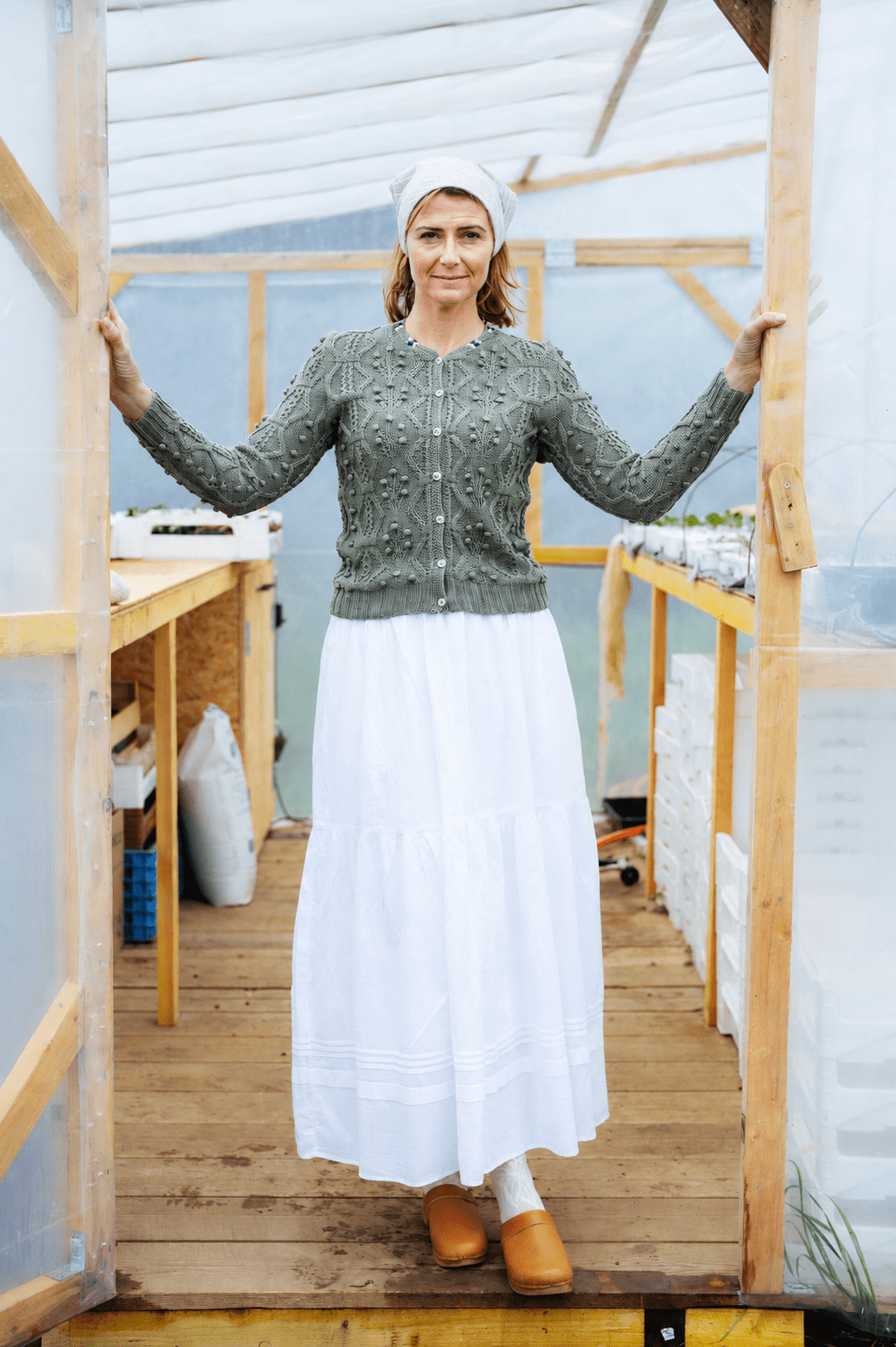 Finny Cardigan Sage Green Organic Cotton | Hand - Knitted Alpine Knit - MICHAELA BUERGER