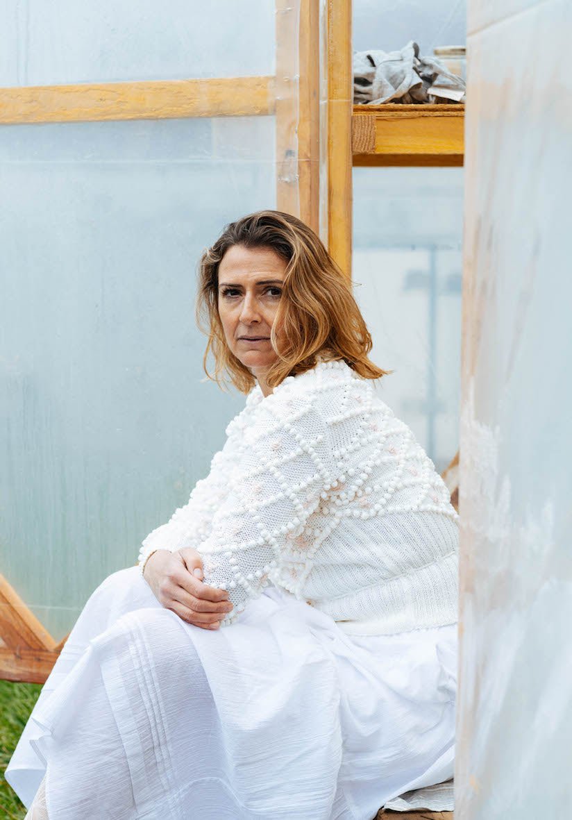 Karla Cardigan Cream White Cotton | Hand - Knitted with Rose Embroidery - MICHAELA BUERGER