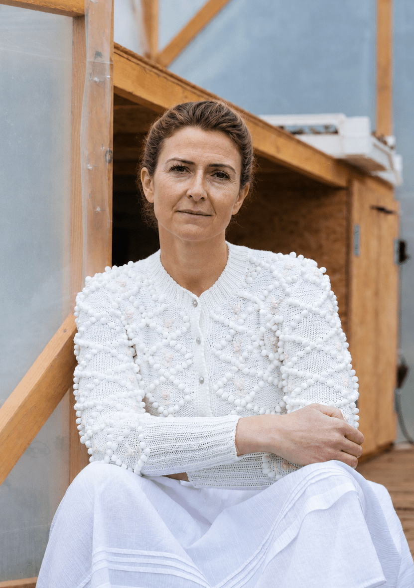 Karla Cardigan Cream White – Hand‑Knitted Cotton with Rose Embroidery - MICHAELA BUERGER