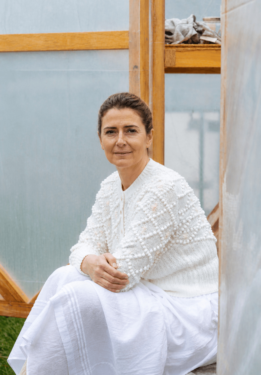 Karla Cardigan Cream White – Hand‑Knitted Cotton with Rose Embroidery - MICHAELA BUERGER