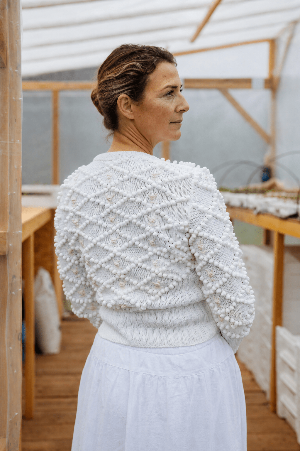 Karla Cardigan Cream White – Hand‑Knitted Cotton with Rose Embroidery - MICHAELA BUERGER