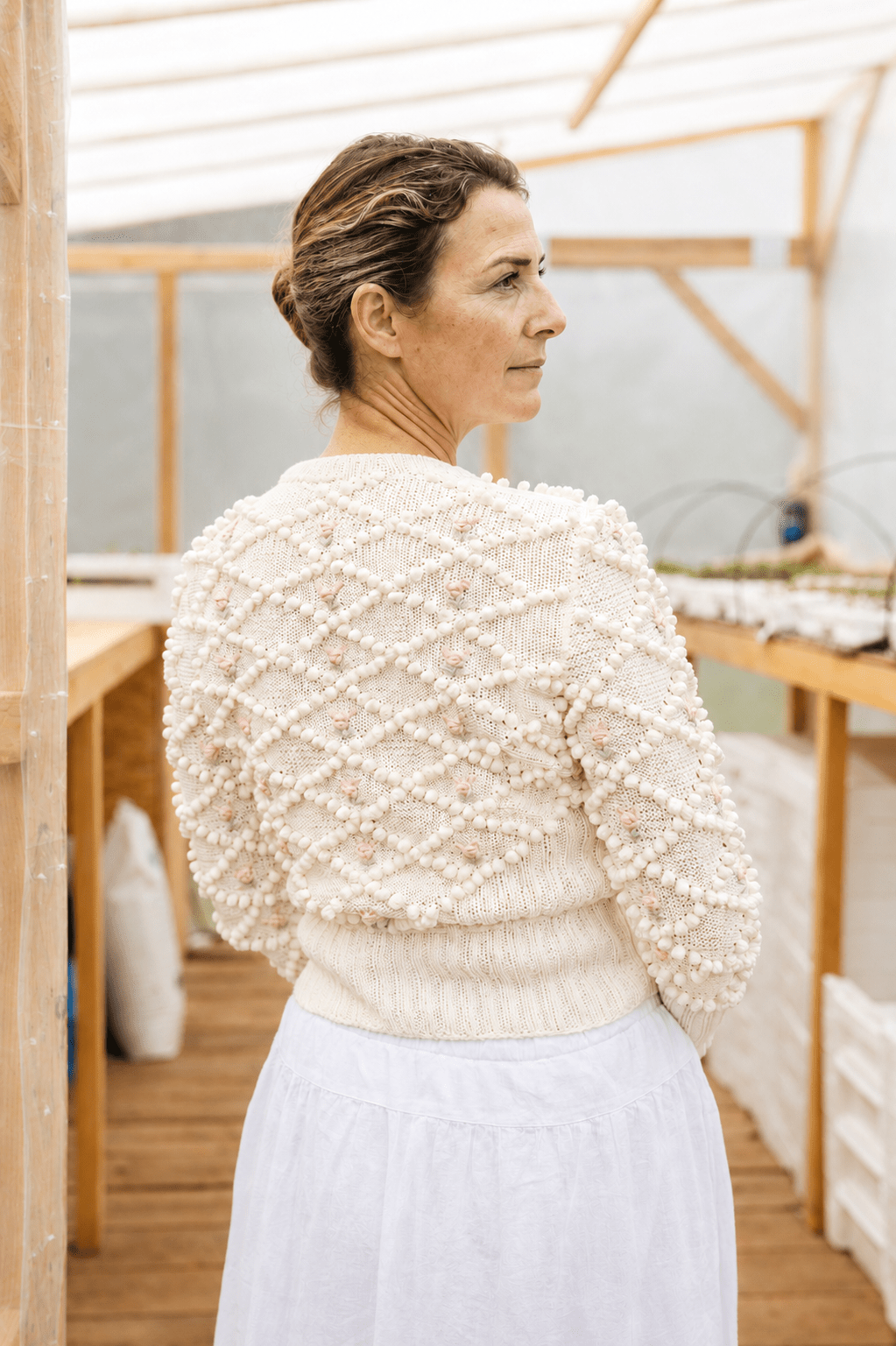 Karla Cardigan Cream White – Hand‑Knitted Cotton with Rose Embroidery - MICHAELA BUERGER