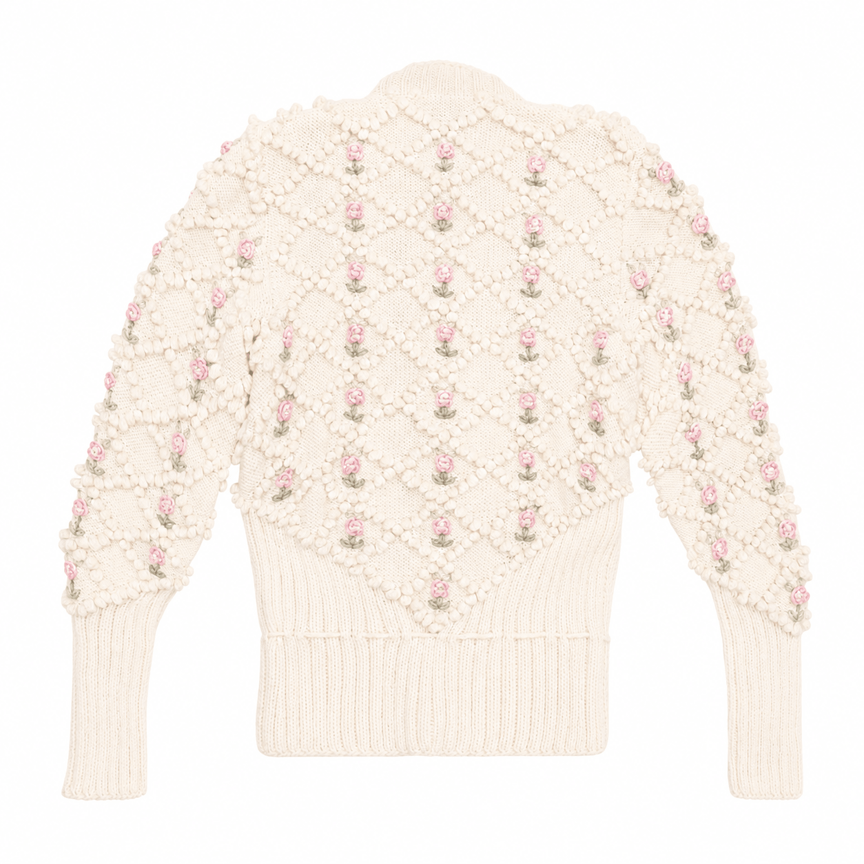 Karla Cardigan Cream White – Hand‑Knitted Cotton with Rose Embroidery - MICHAELA BUERGER