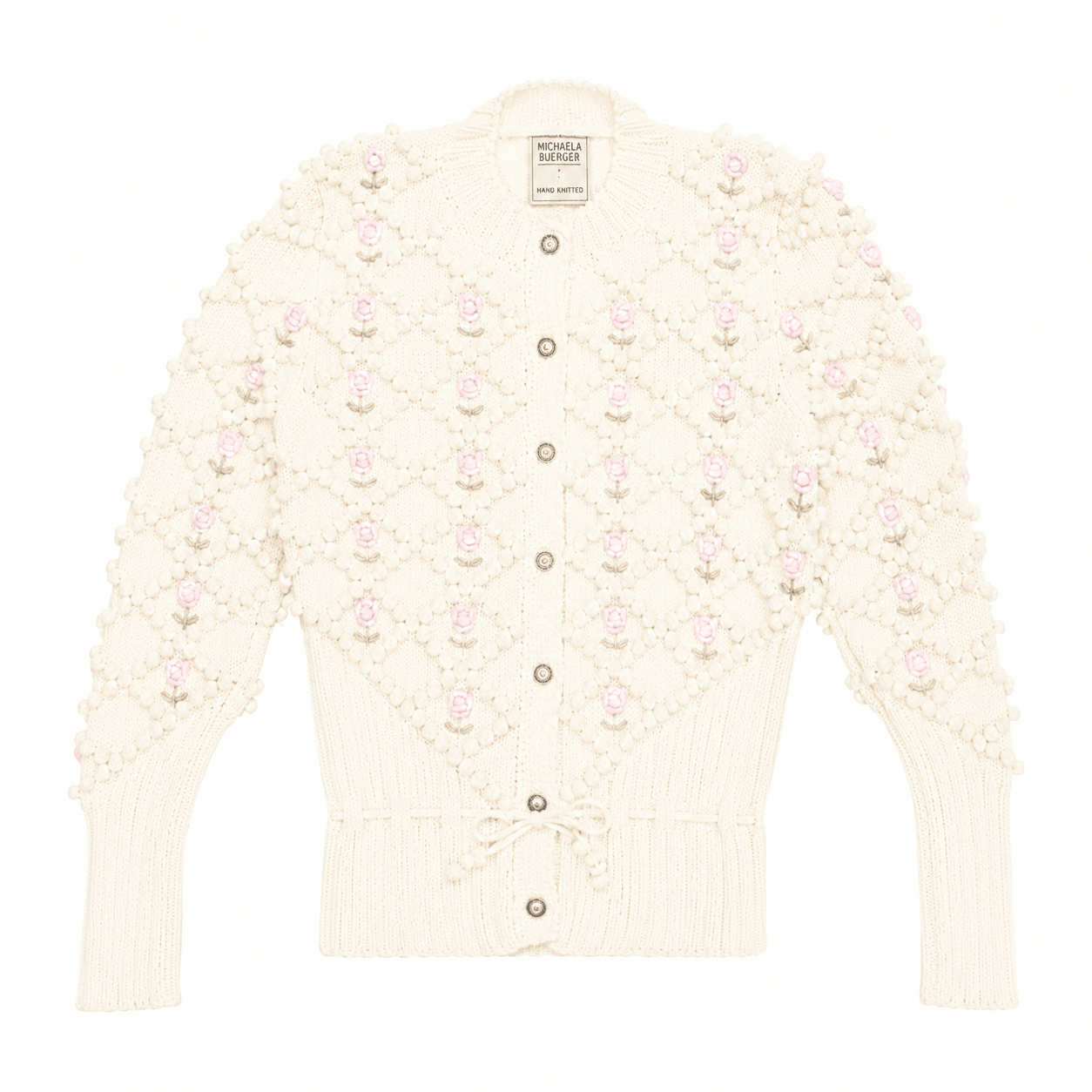 Karla Cardigan Cream White – Hand‑Knitted Cotton with Rose Embroidery - MICHAELA BUERGER