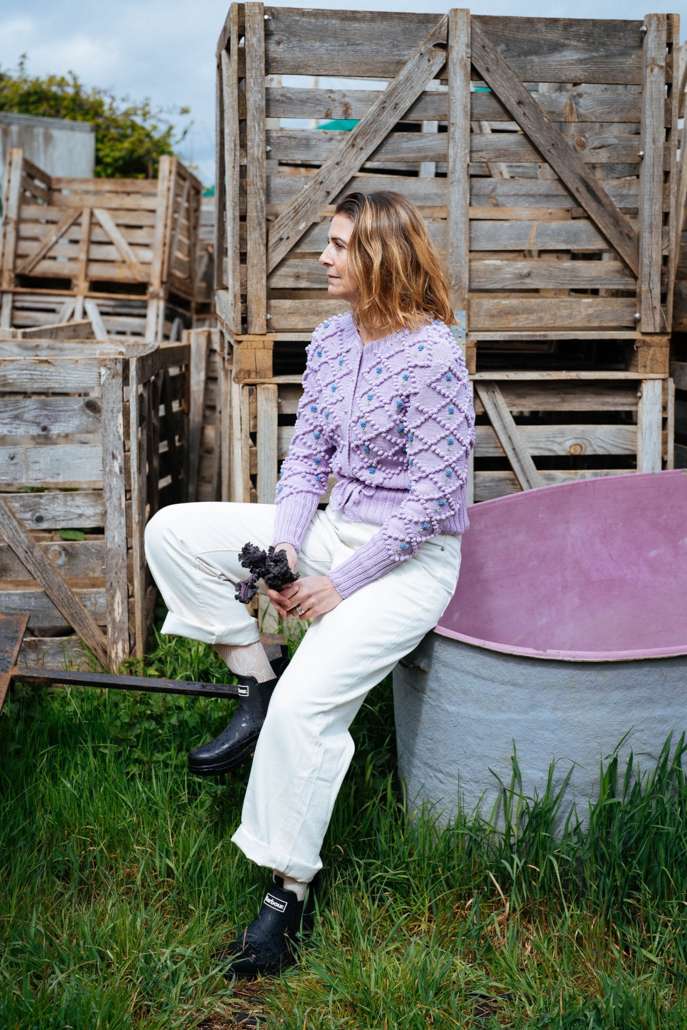 Karla Cardigan Lilac (Wood Violet) | Hand - Knitted Organic Cotton - MICHAELA BUERGER