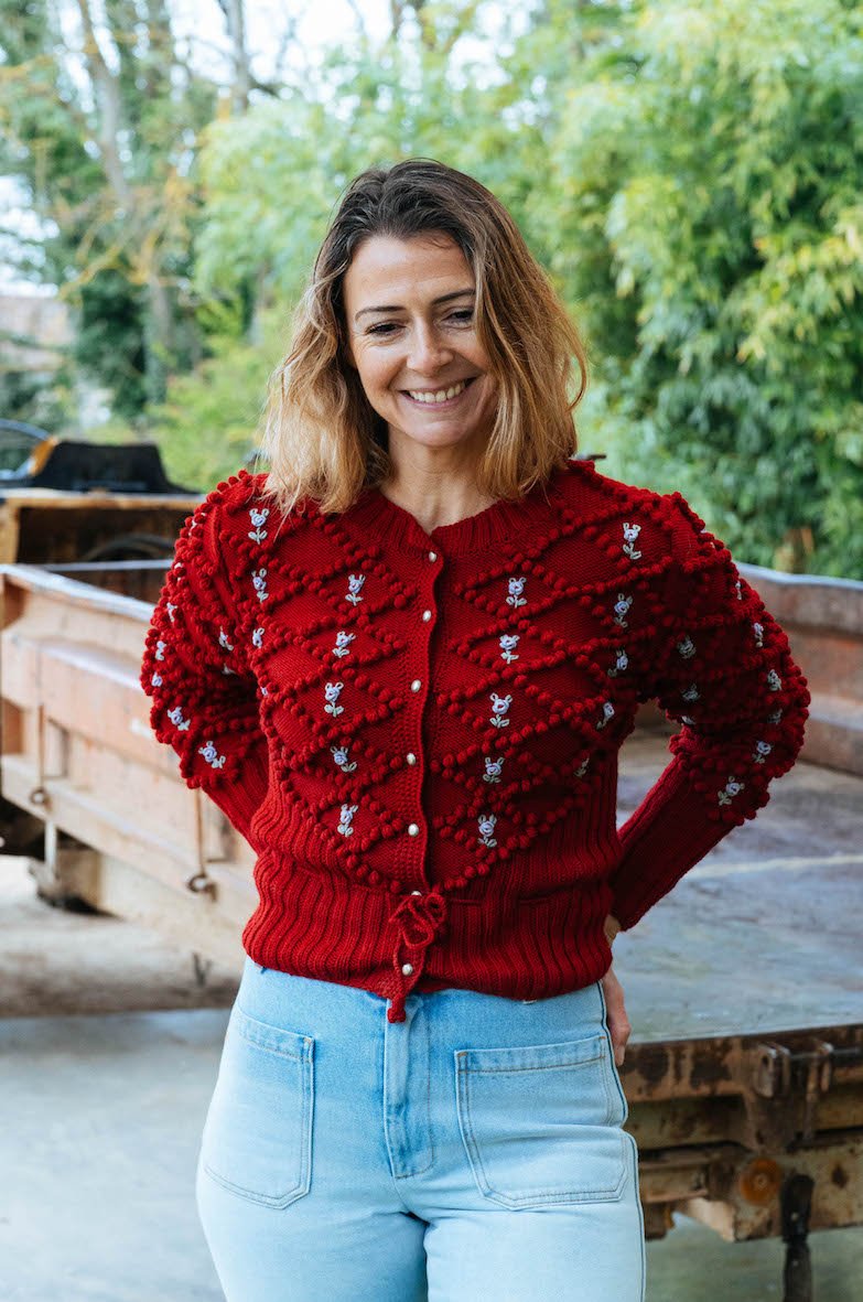 Karla Cardigan Grenade Red | Hand - Knitted Baby Merino Wool - MICHAELA BUERGER
