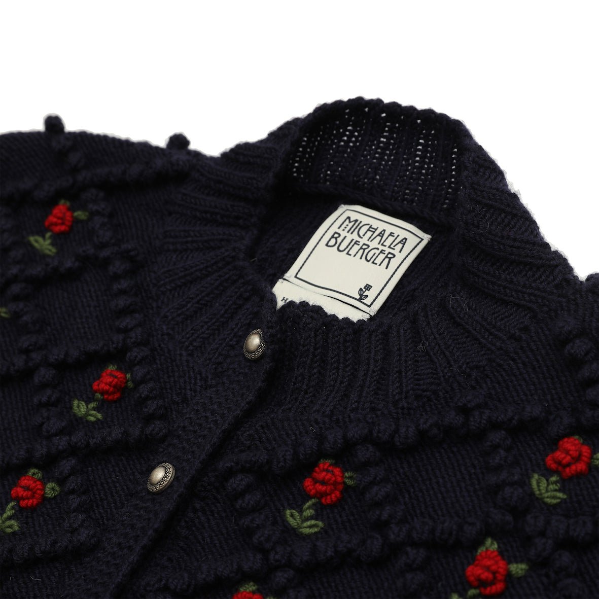 textured alpine knit cardigan deep blue merino wool