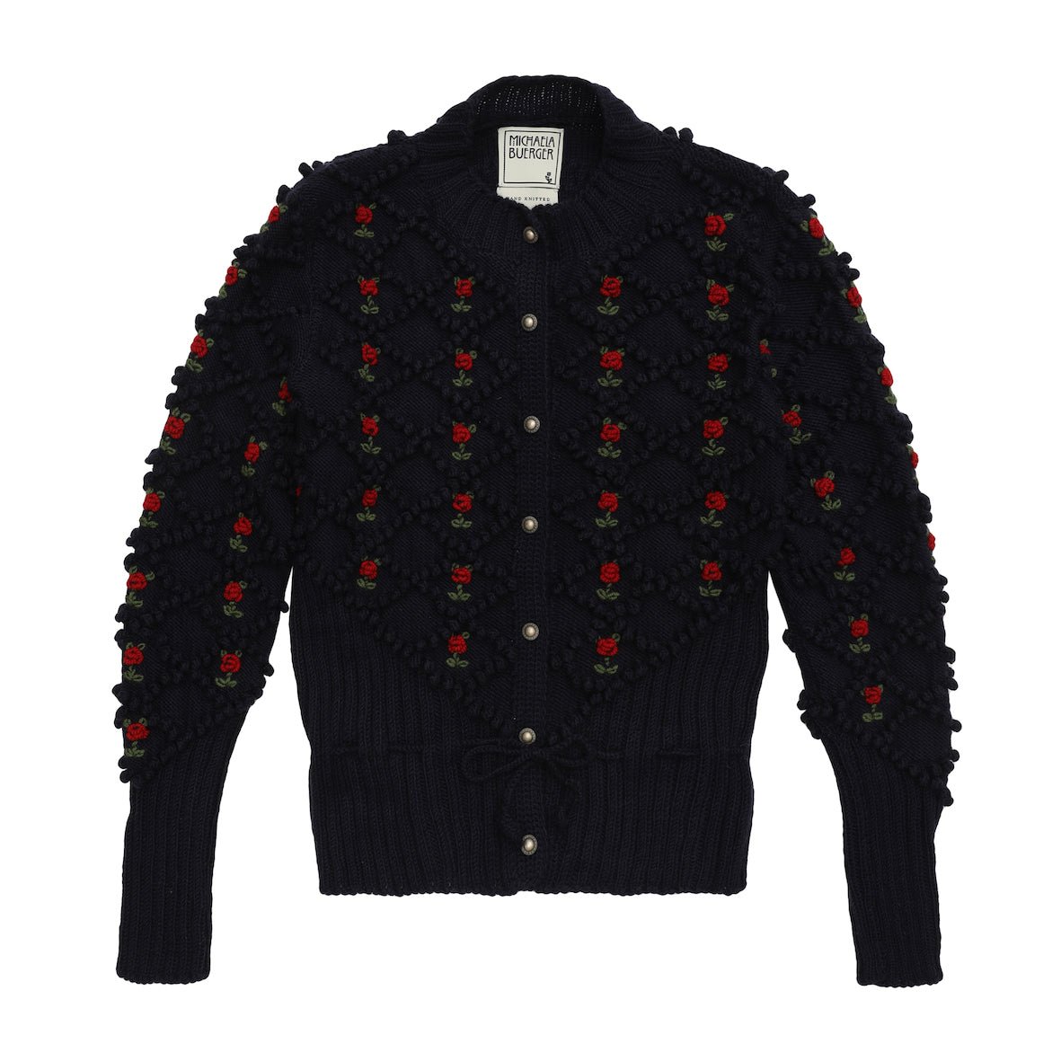 textured alpine knit cardigan deep blue merino wool