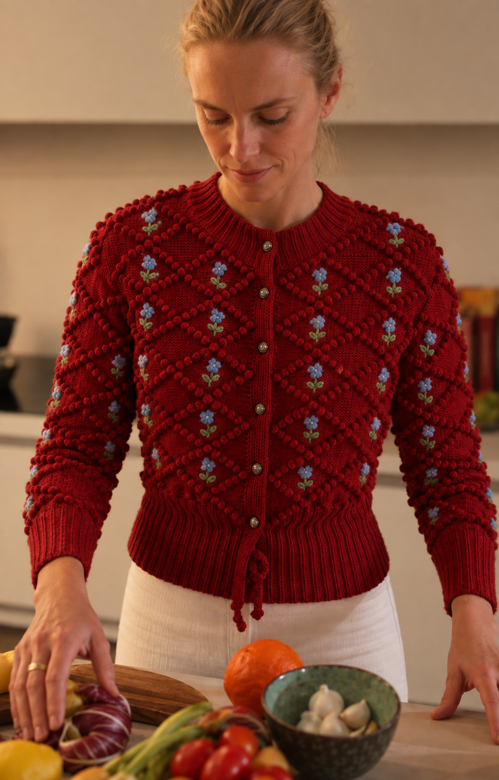 Karla Handknitted Merino Wool Cardigan - Grenade Red - MICHAELA BUERGER