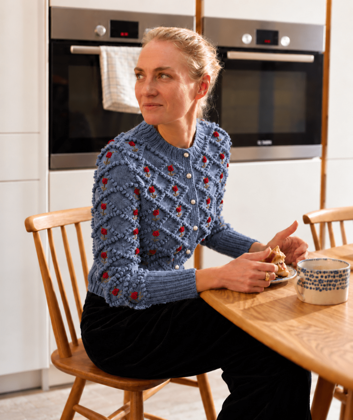 Karla Handknitted Merino Wool Cardigan - Smoky Blue - MICHAELA BUERGER