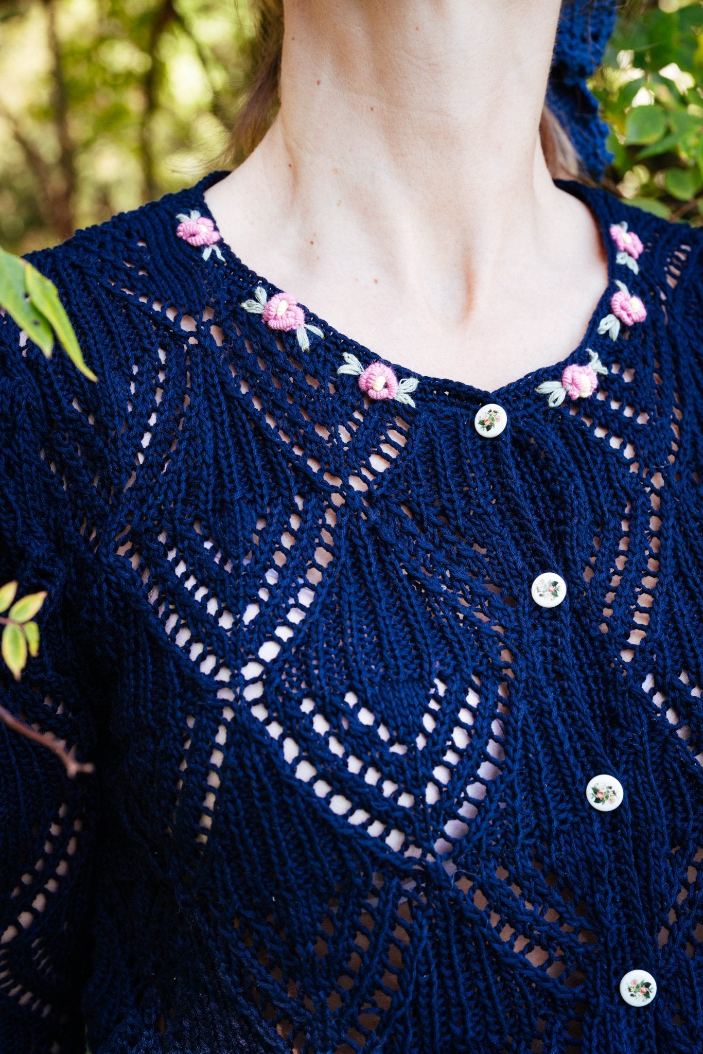 Loretta Cardigan Dark Blue - Hand - Knitted Mercerized Cotton Peplum Cardigan - MICHAELA BUERGER