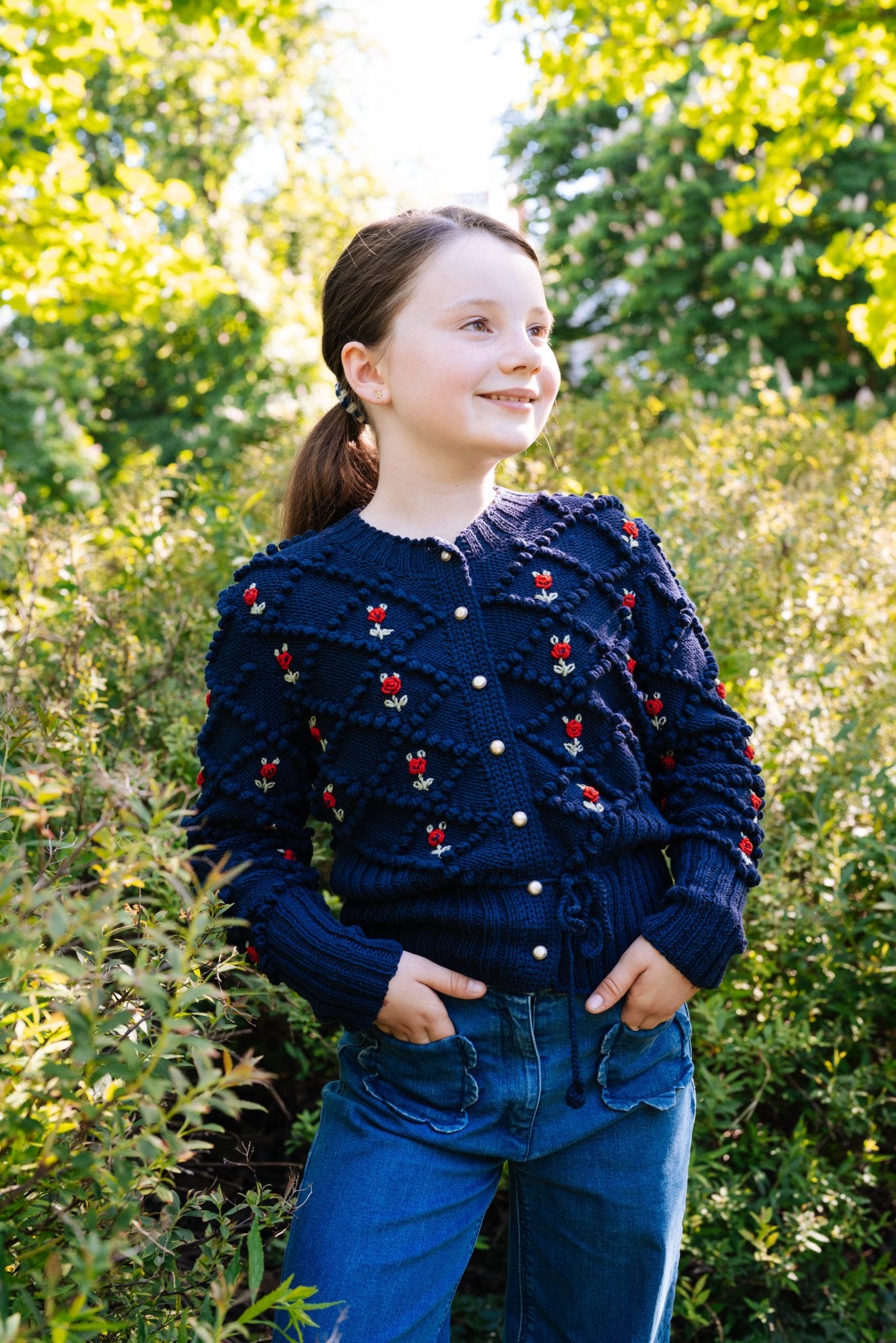 MINI KARLA — Hand - Knitted Girls Cardigan in Dark Blue - MICHAELA BUERGER